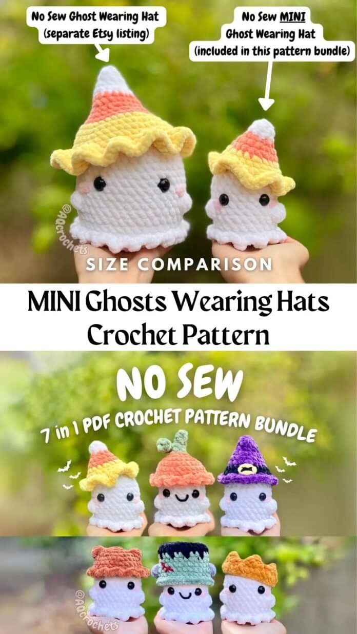 MINI Ghosts Wearing Hats Crochet Pattern