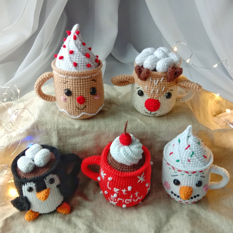 Christmas Crochet Amigurumi Mugs Pattern Set