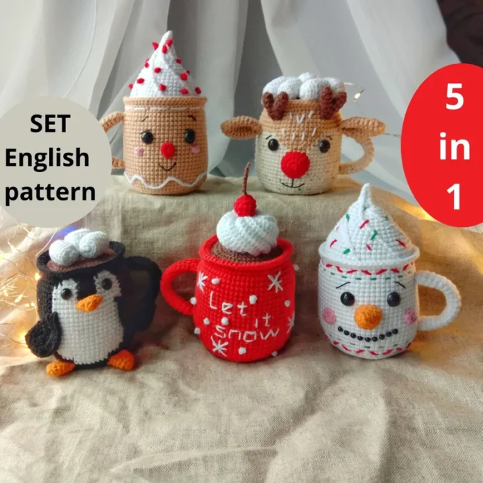 Christmas Crochet Amigurumi Mugs Pattern Set