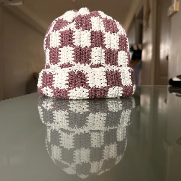 Stylish Checkered Beanie Crochet Pattern