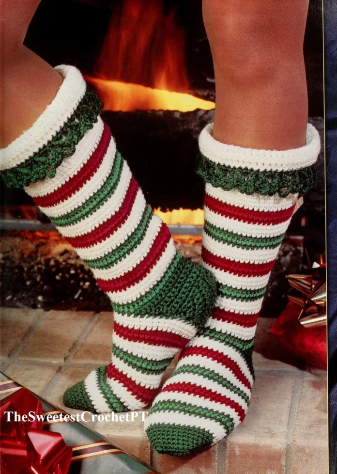 Christmas Candy Cane Socks Crochet Pattern