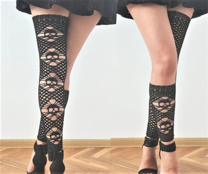 Goth Skull Thigh-High Socks Crochet Pattern