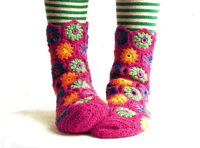 Hexagon & Half Hexagon Crochet Sock Pattern