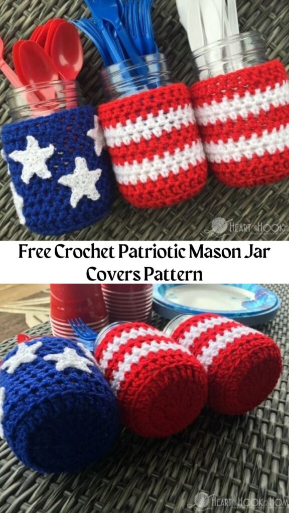 Free Crochet Patriotic Mason Jar Covers Pattern